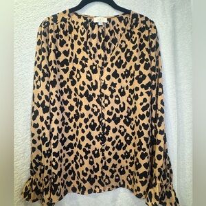 LOFT Black and Tan Leopard Print Skirt